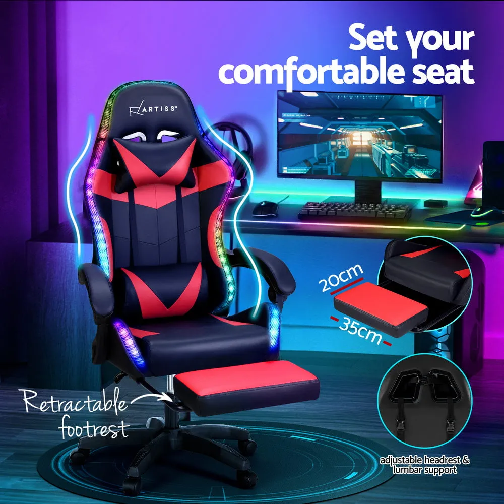 6 Point Massage Gaming Office Chair 7 LED Footrest Red