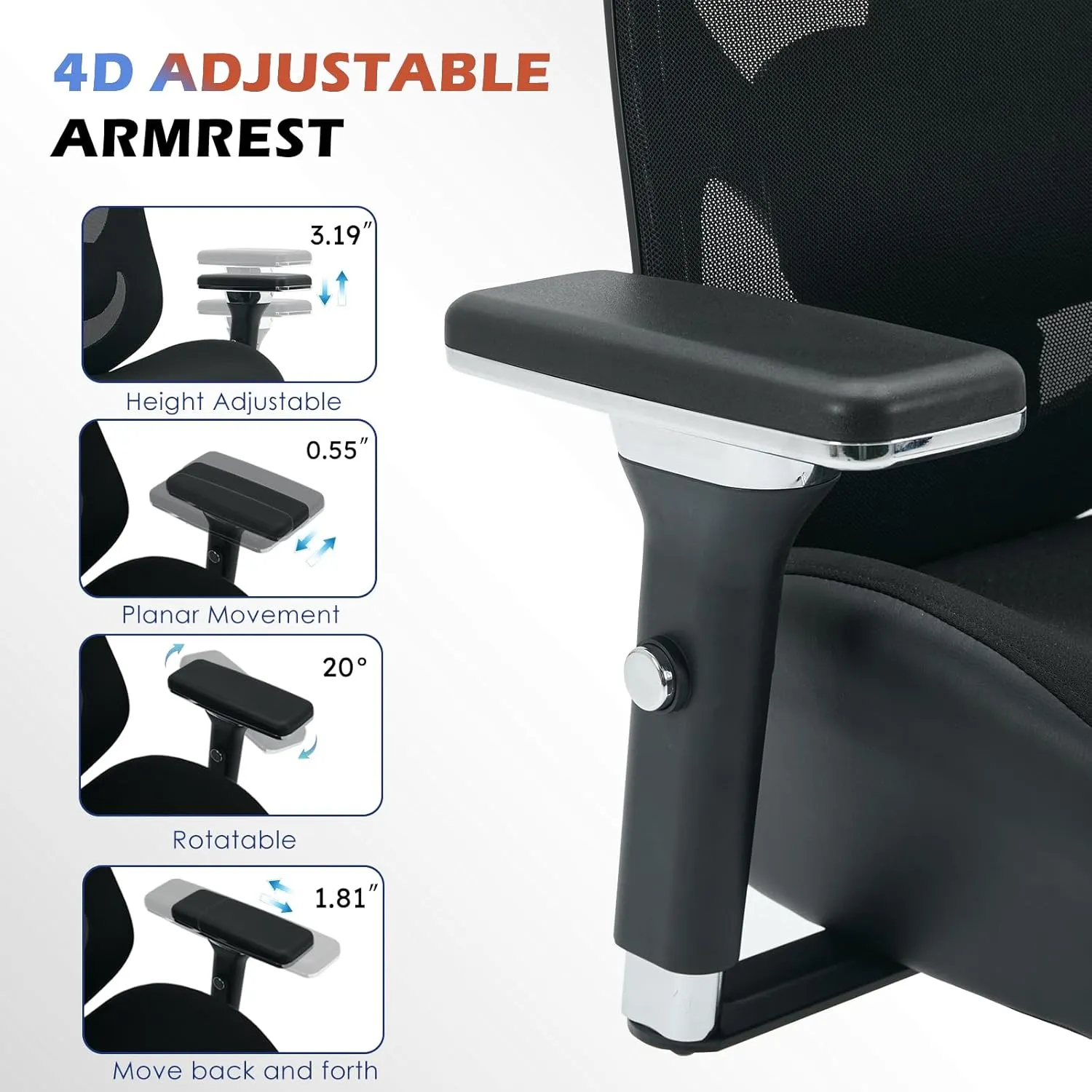700lbs Big and Tall Office Chair with Wide Thick Seat Cushion for Sitting All Day,Ergonomic Mesh Desk Chair with Adjustable Lumbar Support for Heavy People,4D Armrests