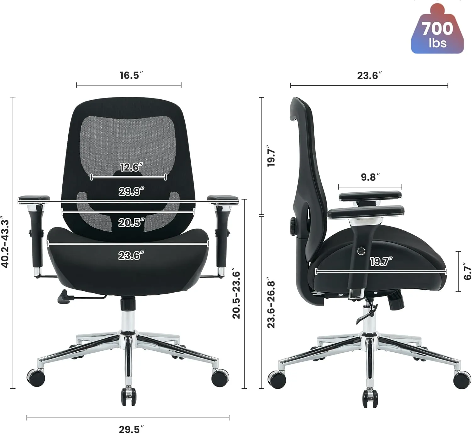 700lbs Big and Tall Office Chair with Wide Thick Seat Cushion for Sitting All Day,Ergonomic Mesh Desk Chair with Adjustable Lumbar Support for Heavy People,4D Armrests