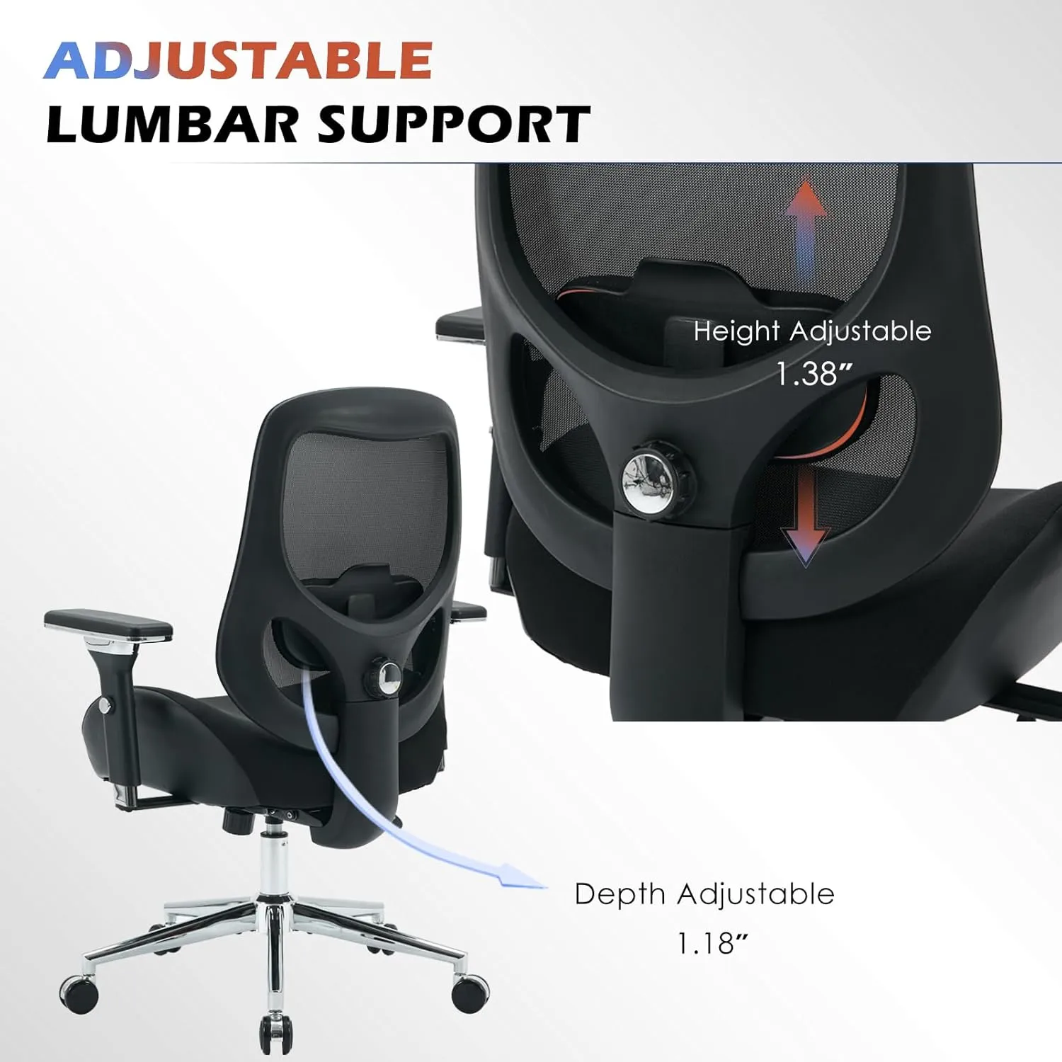 700lbs Big and Tall Office Chair with Wide Thick Seat Cushion for Sitting All Day,Ergonomic Mesh Desk Chair with Adjustable Lumbar Support for Heavy People,4D Armrests