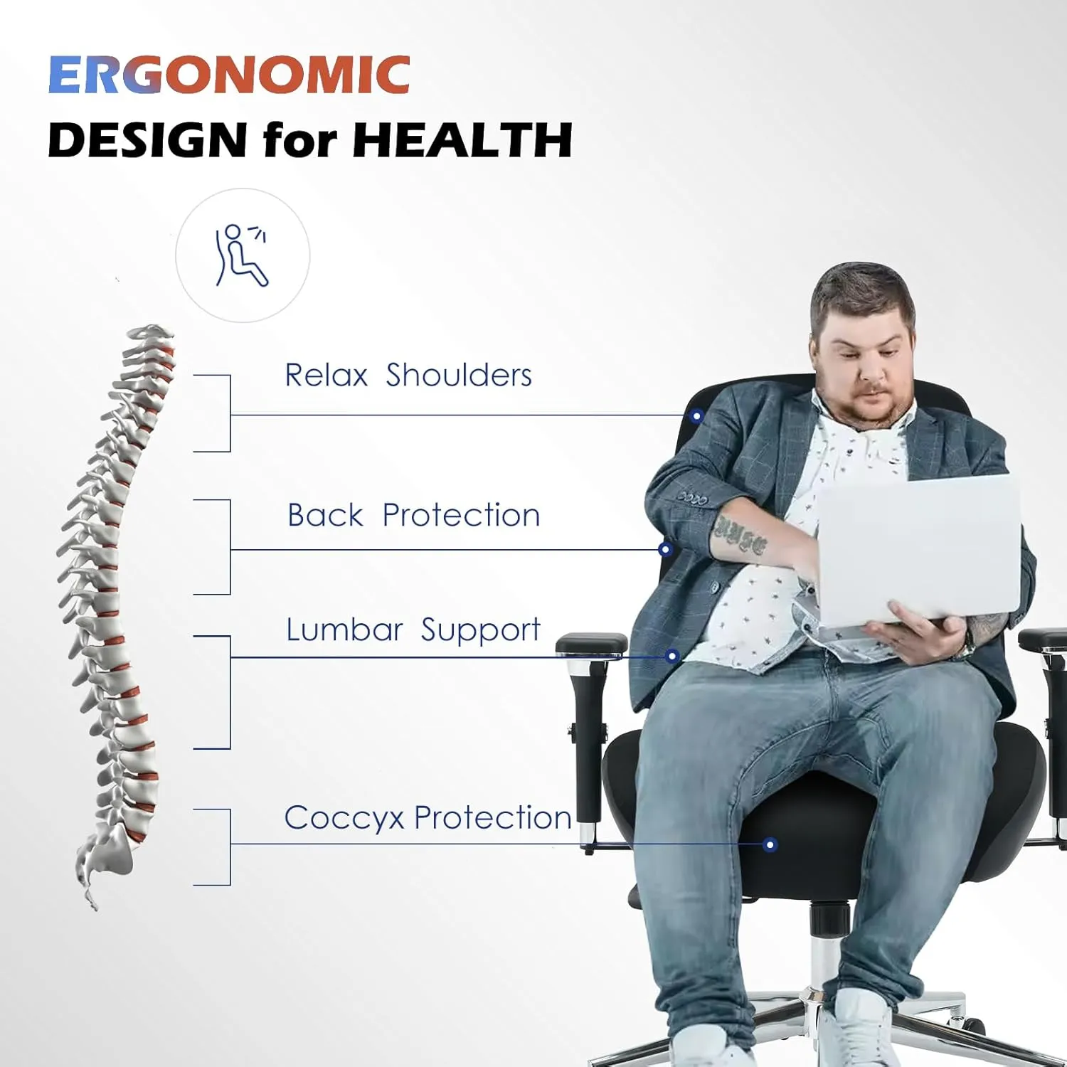 700lbs Big and Tall Office Chair with Wide Thick Seat Cushion for Sitting All Day,Ergonomic Mesh Desk Chair with Adjustable Lumbar Support for Heavy People,4D Armrests