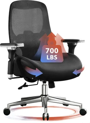 700lbs Big and Tall Office Chair with Wide Thick Seat Cushion for Sitting All Day,Ergonomic Mesh Desk Chair with Adjustable Lumbar Support for Heavy People,4D Armrests