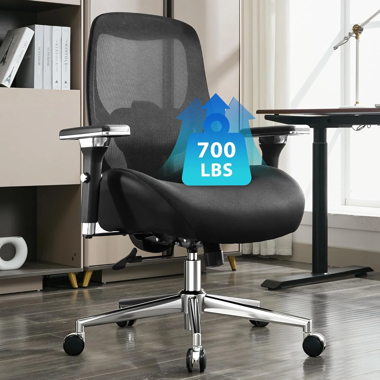 700lbs Big and Tall Office Chair with Wide Thick Seat Cushion for Sitting All Day,Ergonomic Mesh Desk Chair with Adjustable Lumbar Support for Heavy People,4D Armrests