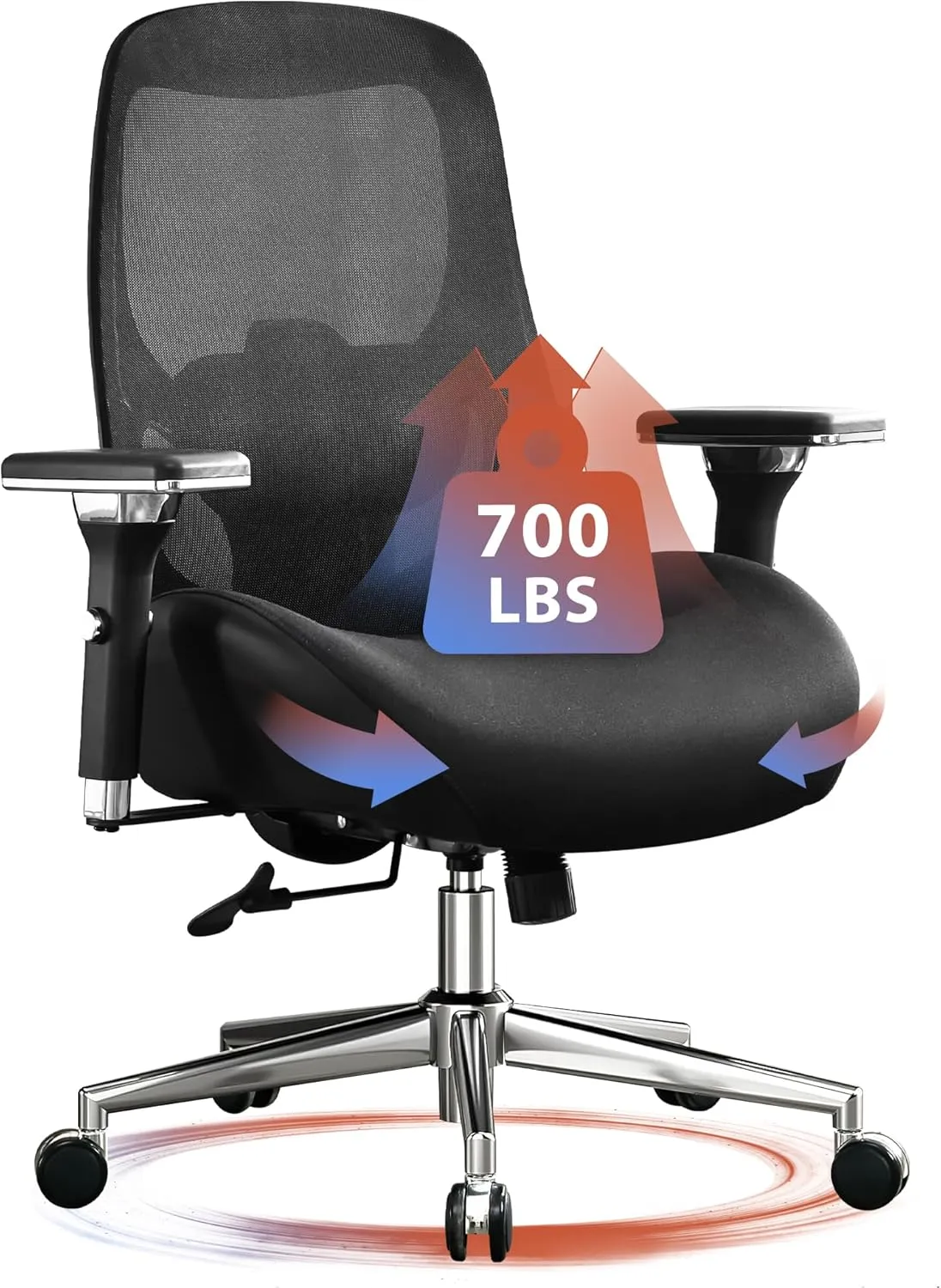 700lbs Big and Tall Office Chair with Wide Thick Seat Cushion for Sitting All Day,Ergonomic Mesh Desk Chair with Adjustable Lumbar Support for Heavy People,4D Armrests
