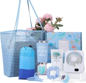 79" X 83" Beach Blanket Waterproof Sandproof, Beach Mesh Tote Bags, USB Portable Fan, Vacation Essentials Birthday Gifts Baskets for Women Friends Sister Wife Her Before Beach Travel Camping
