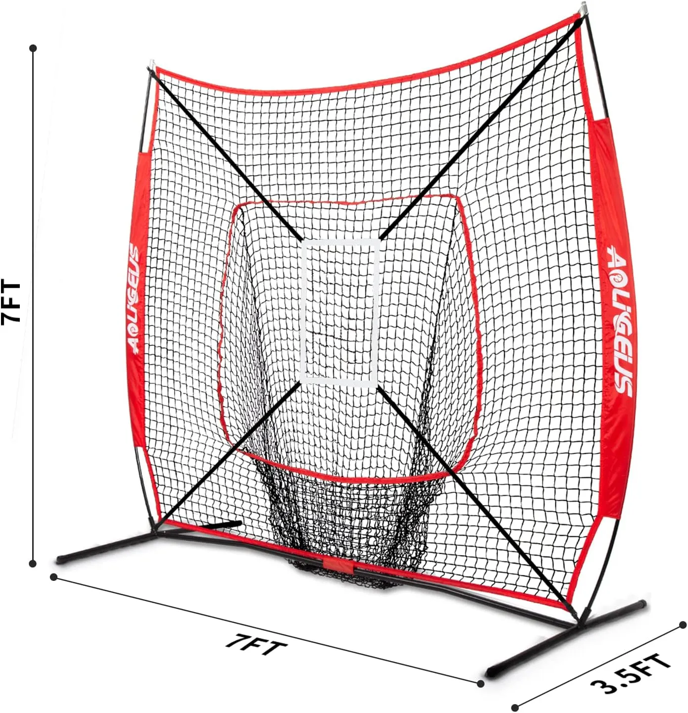 7'X7' Baseball Softball Practice Net,Pitching Net,Batting Net,with Baseball Tee,Bonus Strike Zone and Bow Frame,for Hitting,Pitching, Catching