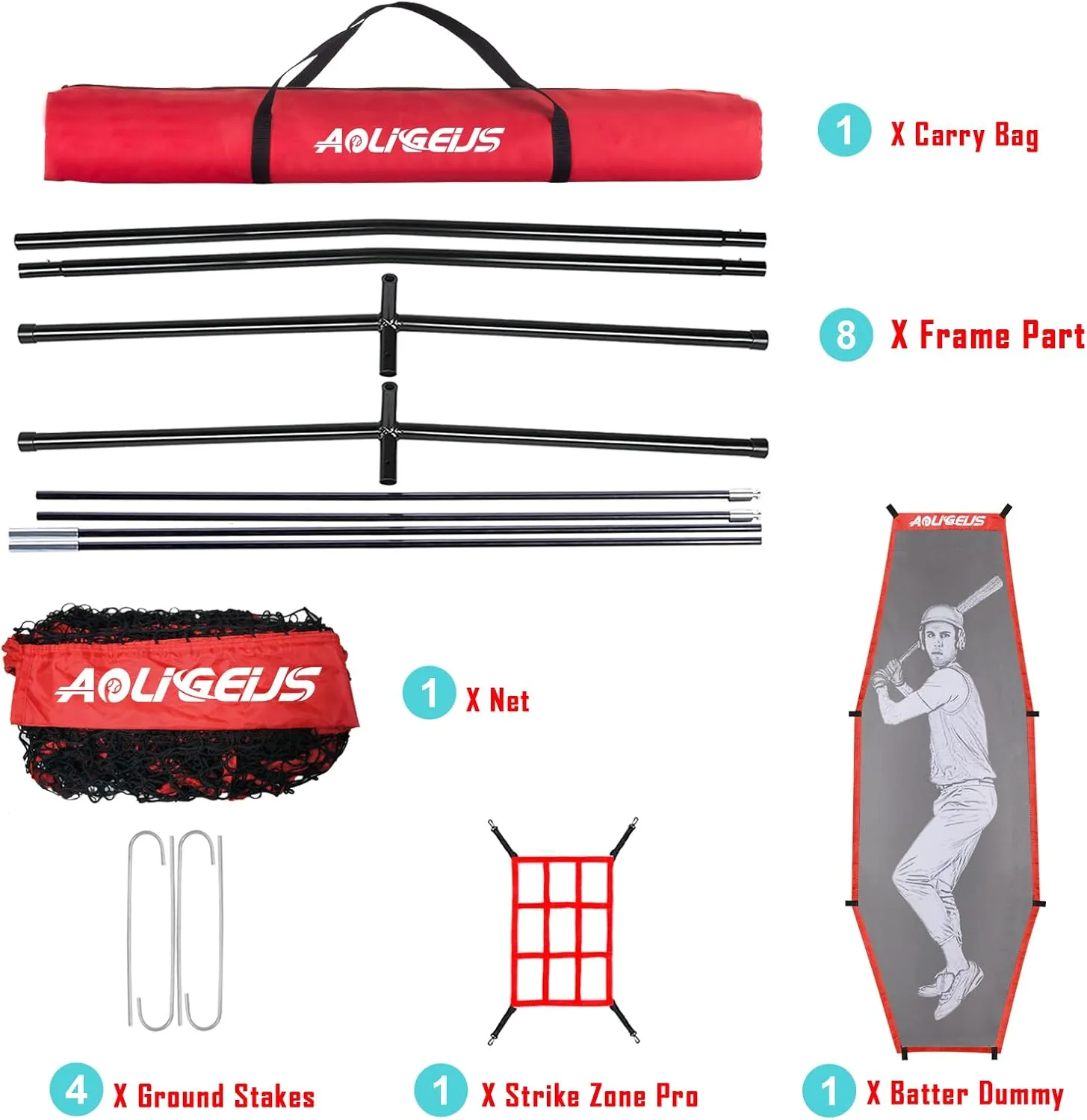 7'X7' Baseball Softball Practice Net,Pitching Net,Batting Net,with Baseball Tee,Bonus Strike Zone and Bow Frame,for Hitting,Pitching, Catching