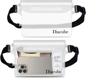[8.3" x 5.9"] DIACUBE 2-Pack Waterproof Fanny Pack with Adjustable Strap, Floating Waterproof Phone Pouch Dry Bag - Beach, Waterpark & Travel Essentials