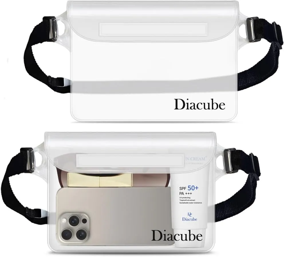 [8.3" x 5.9"] DIACUBE 2-Pack Waterproof Fanny Pack with Adjustable Strap, Floating Waterproof Phone Pouch Dry Bag - Beach, Waterpark & Travel Essentials