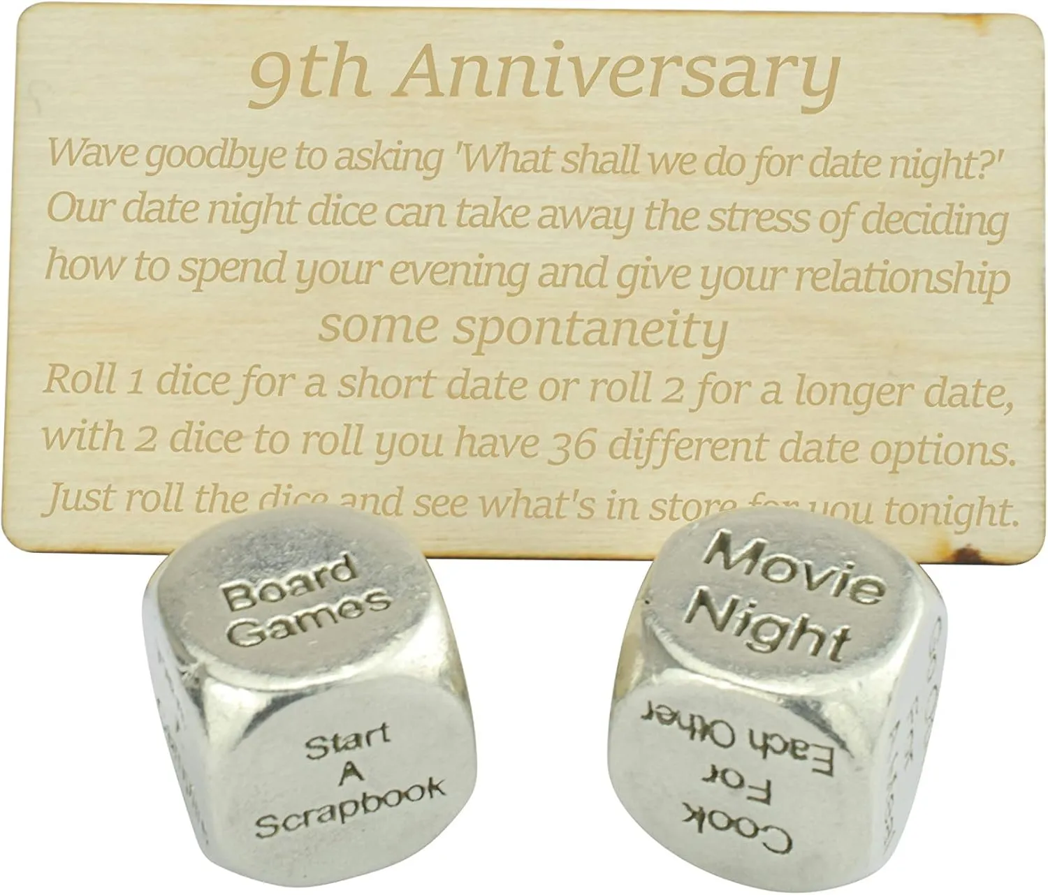 9 Year Anniversary Metal Date Night Dice - Create a Unique 9th Anniversary Date Night