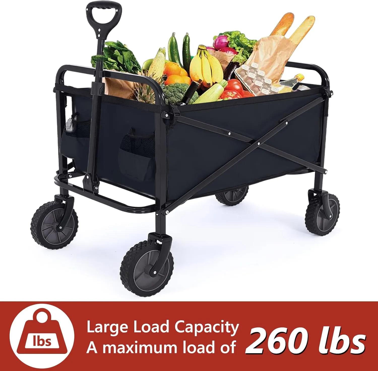 ABCCANOPY Folding Collapsible Utility Wagon Cart Outdoor Garden Shopping Camping Cart, Black