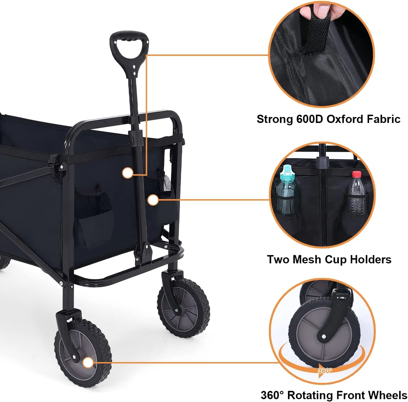 ABCCANOPY Folding Collapsible Utility Wagon Cart Outdoor Garden Shopping Camping Cart, Black