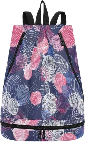 Abstract Wool Ball Drawstring bags for women trendy bag for gym with Wet Dry Compartments