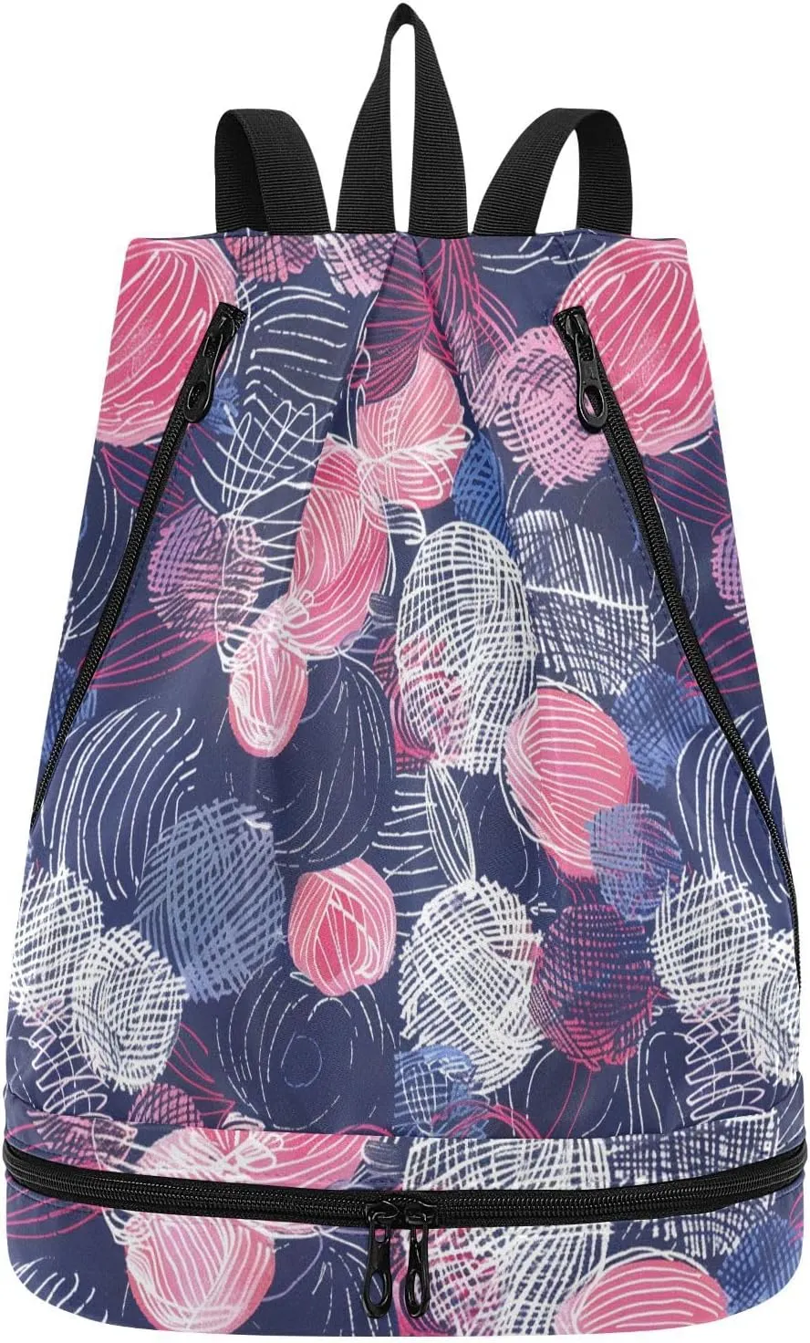 Abstract Wool Ball Drawstring bags for women trendy bag for gym with Wet Dry Compartments