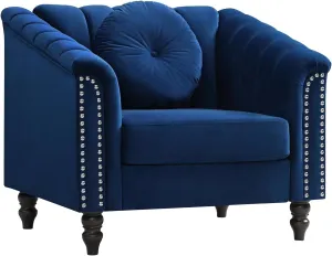 Accent Chair, Single Couch Chair with Style Button Tufted, Scroll Arms and Nailhead for Living Room, Office, Apartment, Blue