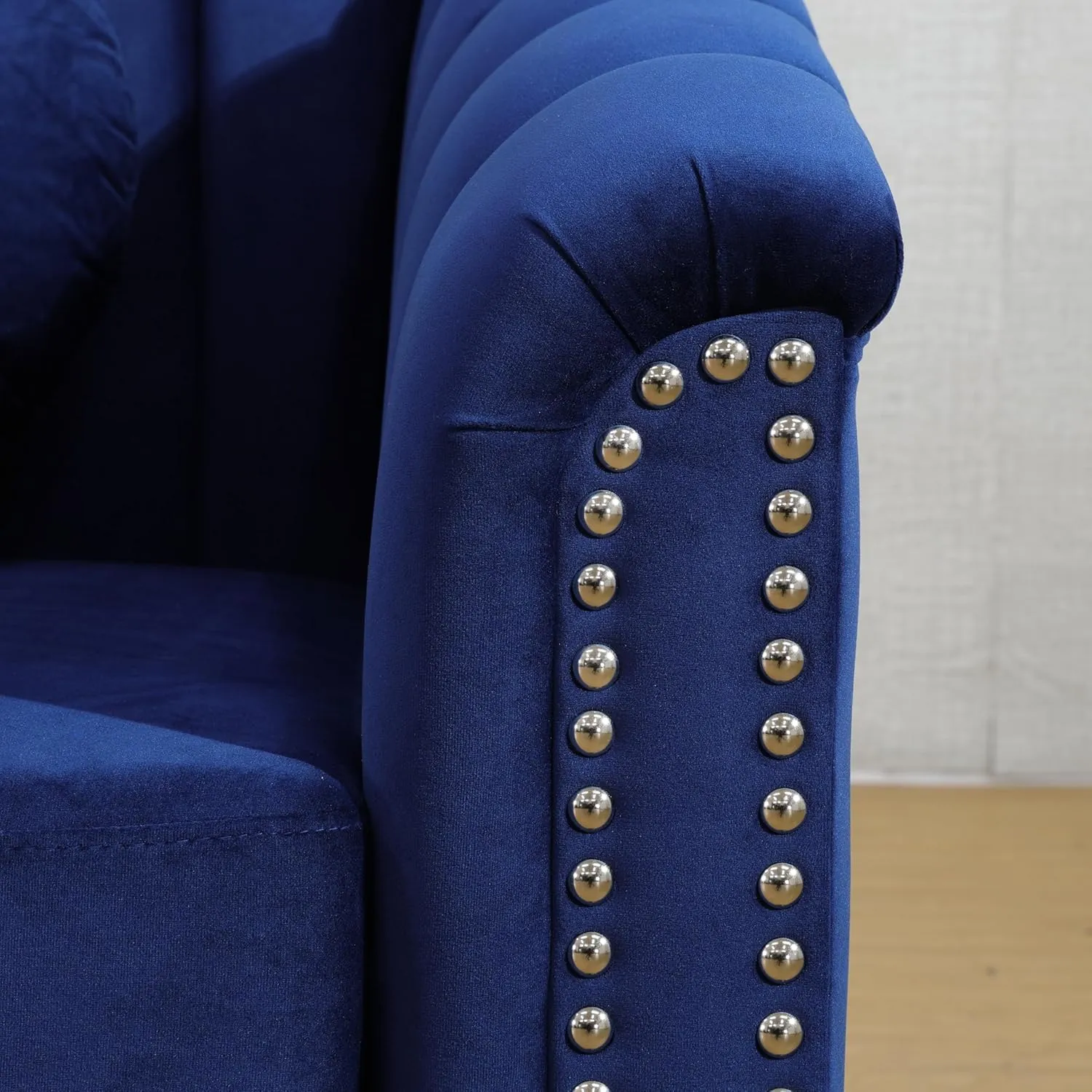 Accent Chair, Single Couch Chair with Style Button Tufted, Scroll Arms and Nailhead for Living Room, Office, Apartment, Blue