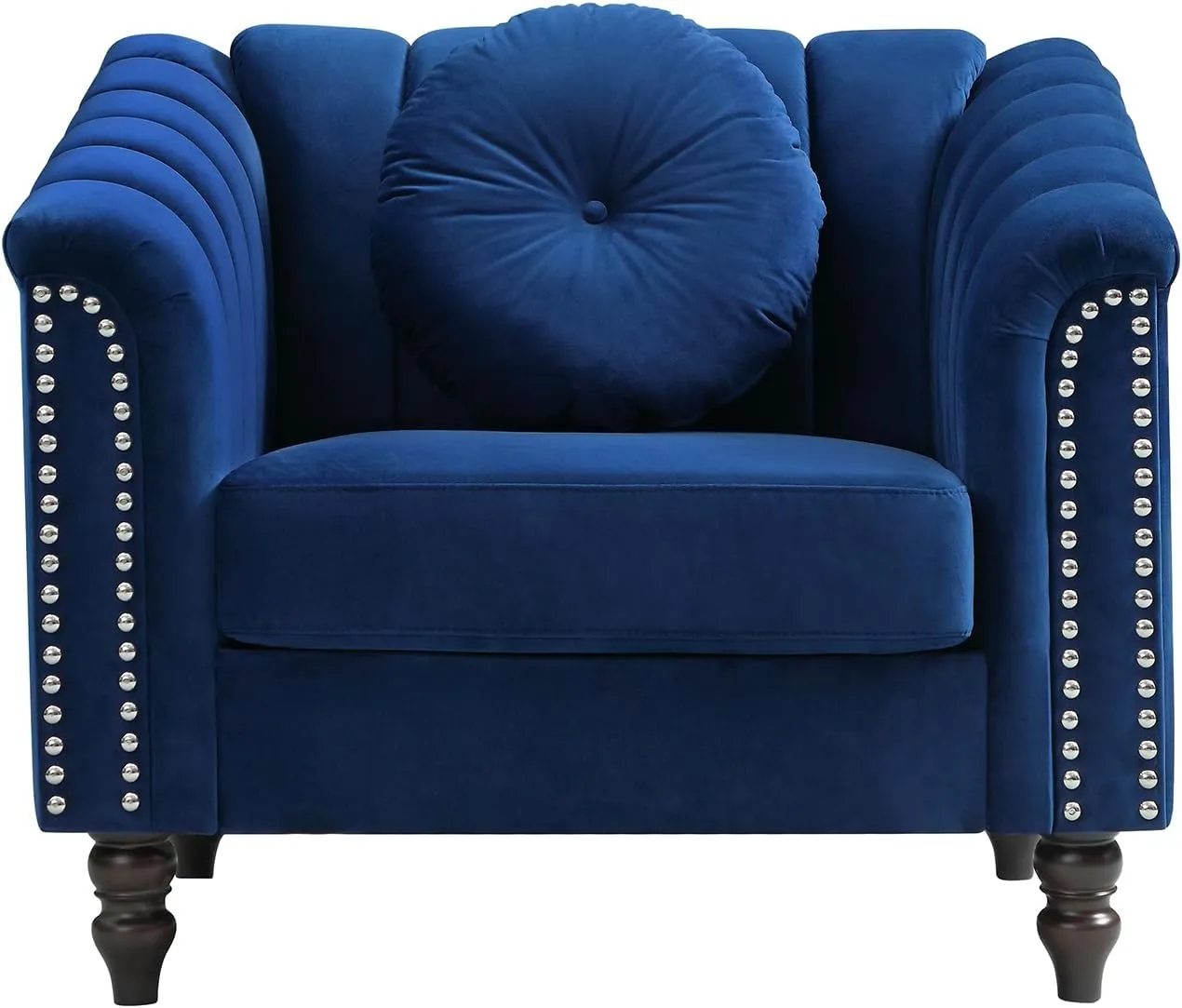 Accent Chair, Single Couch Chair with Style Button Tufted, Scroll Arms and Nailhead for Living Room, Office, Apartment, Blue