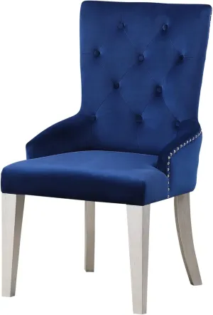 Acme Varian Fabric Tufted Upholstered Side Chair in Blue and Antique Platinum