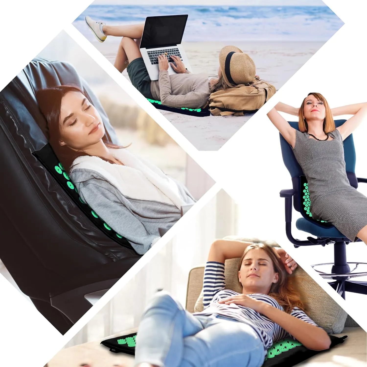 Acupressure Mat Set, Acupuncture Point Massage Pillow, Relieving Back and Neck Pain, Muscle Relaxation and Stress Reduction, Sciatica Relief, Suitable for Men and Women, Carry a Handbag, Black Green