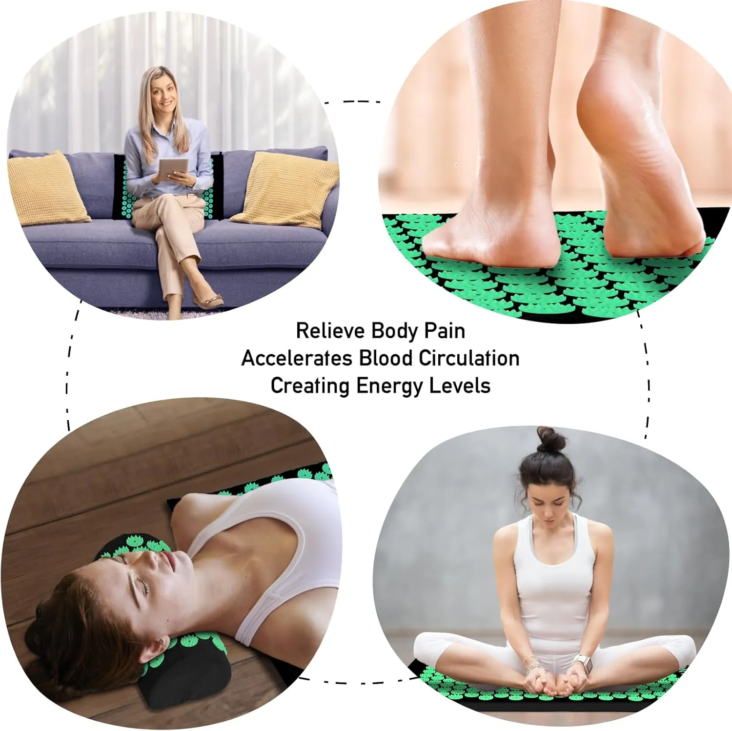 Acupressure Mat Set, Acupuncture Point Massage Pillow, Relieving Back and Neck Pain, Muscle Relaxation and Stress Reduction, Sciatica Relief, Suitable for Men and Women, Carry a Handbag, Black Green