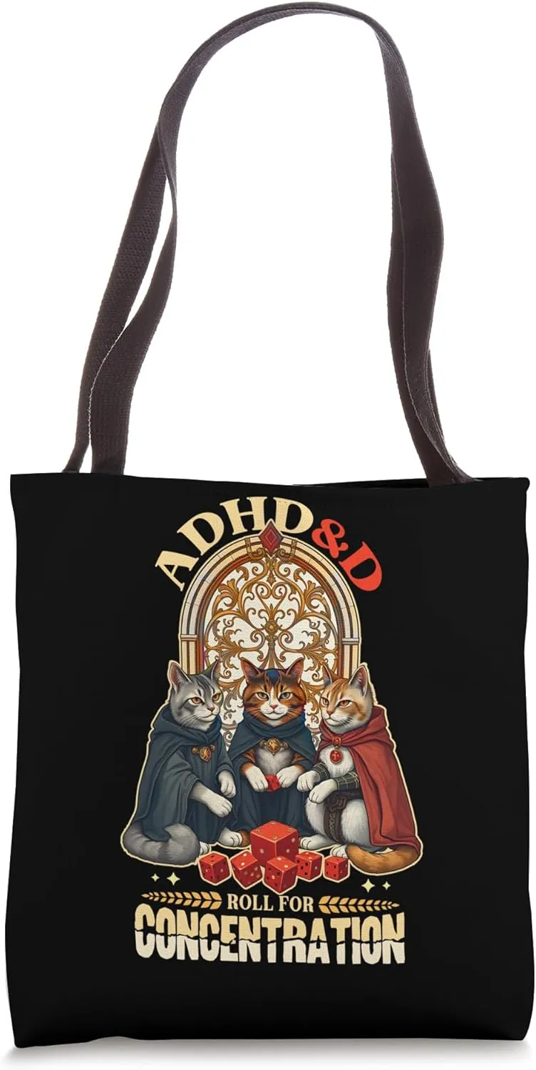 ADHD Cats Roll For Concentration RPG Gamer Tote Bag
