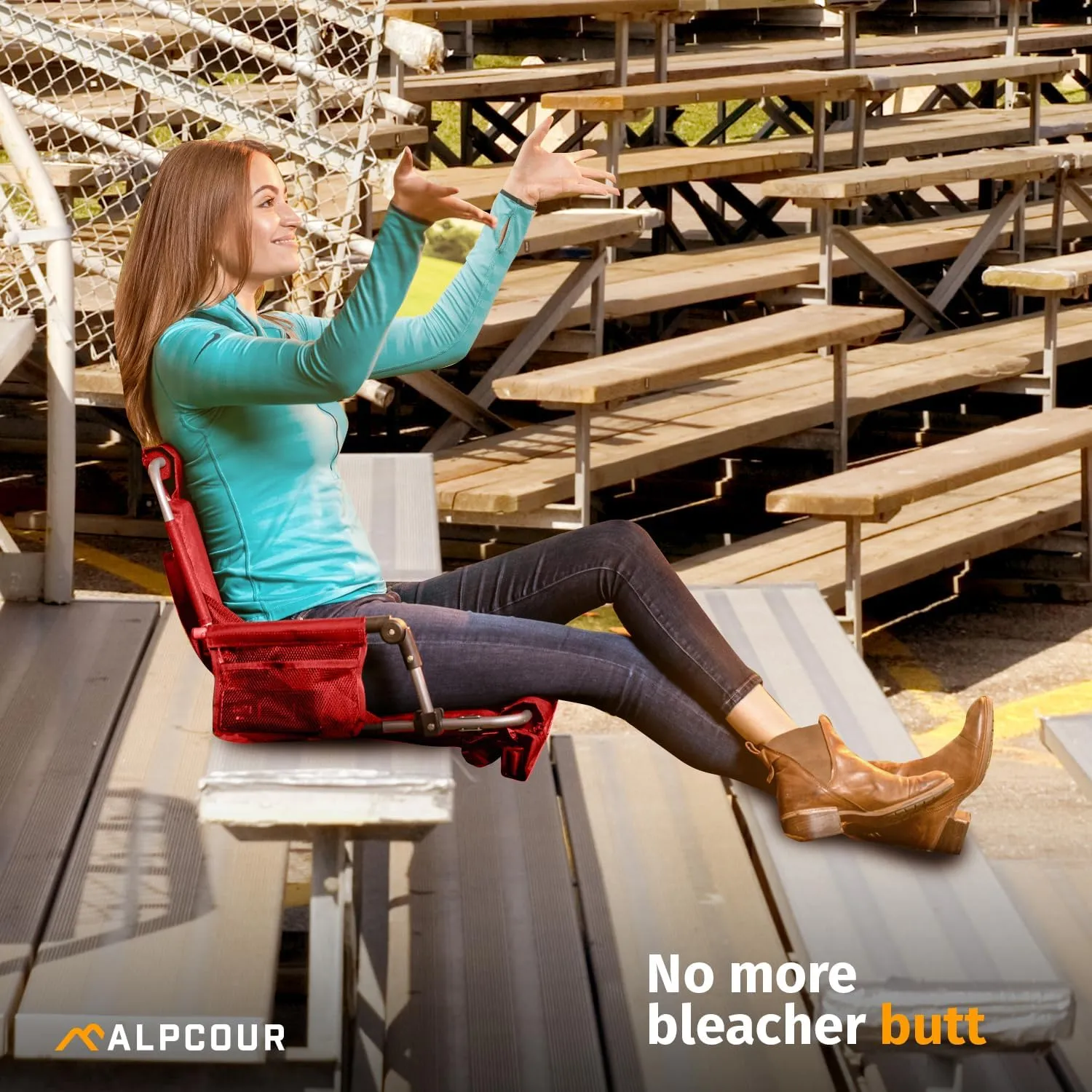 Alpcour Bleacher Seat with Backrest – Premium Stadium Seating for Bleachers: Cushioned, Foldable & Padded Stadium Seat Chair with Arms & Pockets – Perfect for Football & Basketball Games