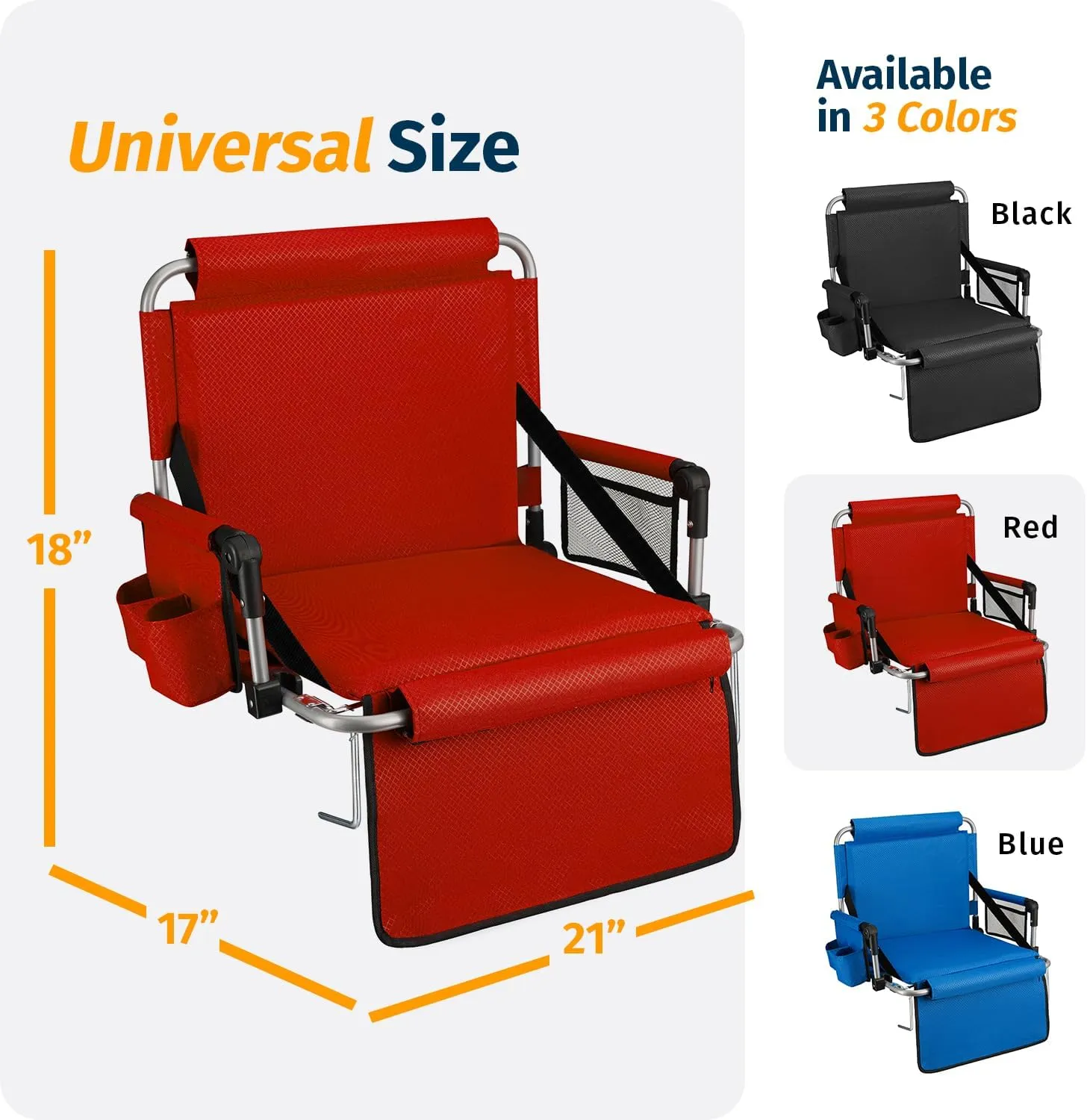 Alpcour Bleacher Seat with Backrest – Premium Stadium Seating for Bleachers: Cushioned, Foldable & Padded Stadium Seat Chair with Arms & Pockets – Perfect for Football & Basketball Games