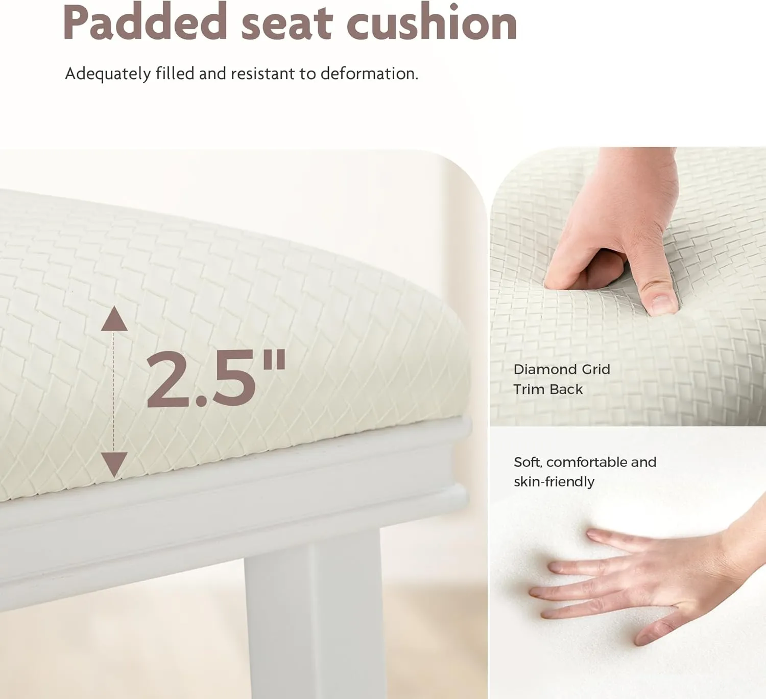 ALPHA HOME 24" Bar Stools Set of 1, Solid Wood Kitchen Stools with PU Leather Cushion Counter Height Bar Stools for Indoor, Off-White Seat and White Legs, 1PCS