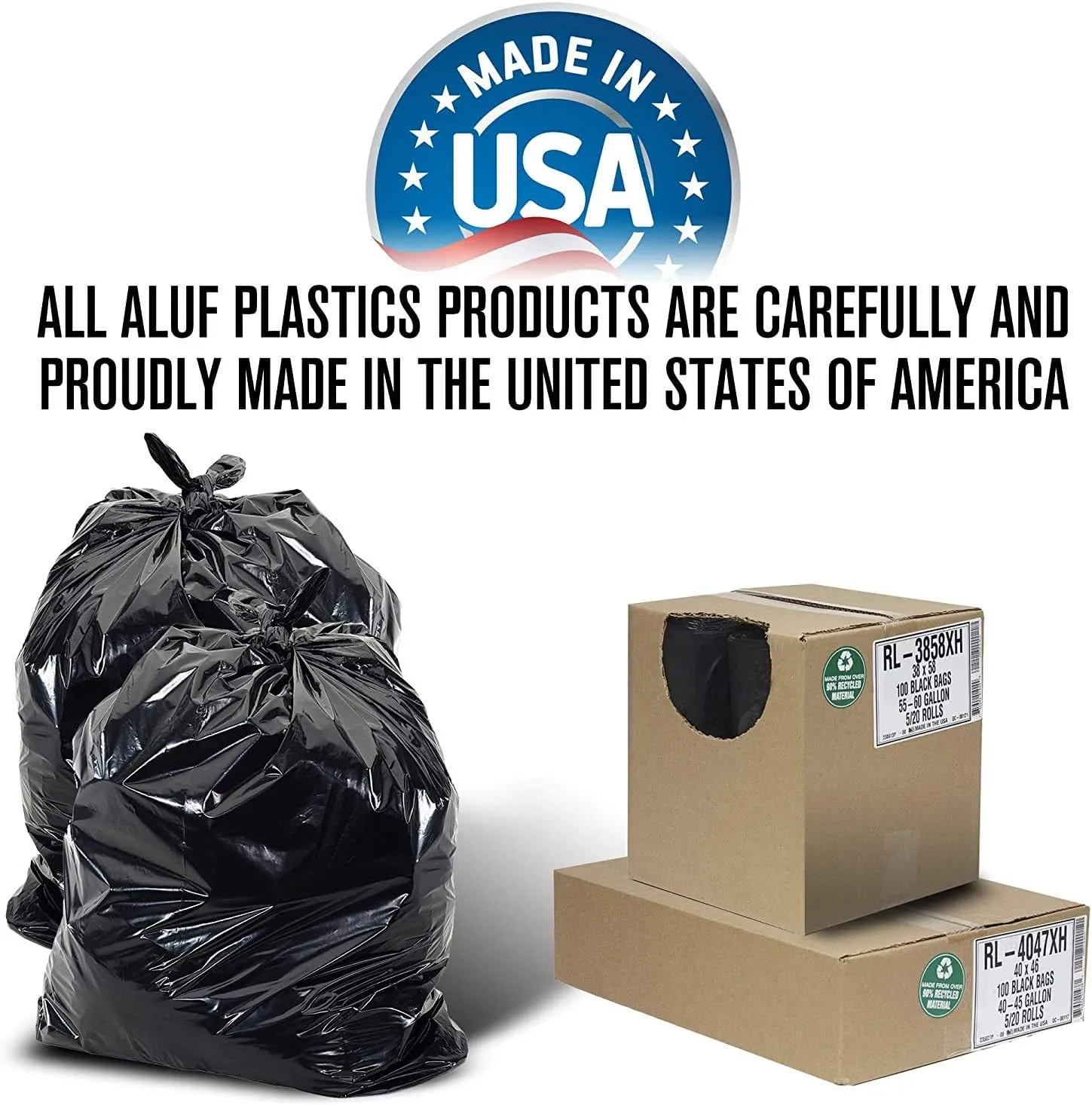 Aluf Plastics T-Tough Roll Pack Low Density Repro Blend Star Seal Coreless Rolls Bag, 12-16 Gallon Capacity, 32" Length x 24" Width, H Strength, Black (Pack of 500)