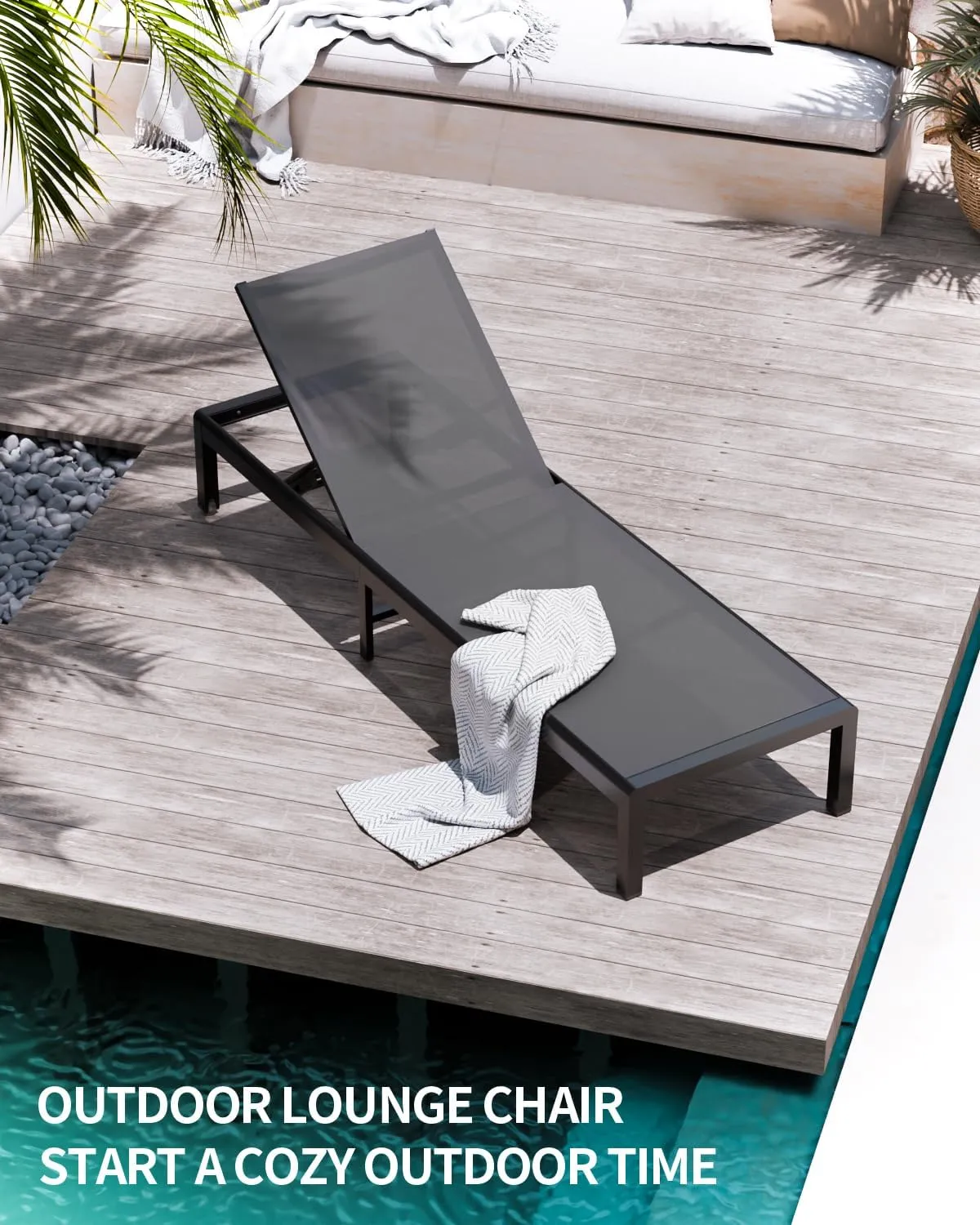 Aluminum Lounge Chairs Outdoor Chaise Furniture,2 Sets Patio Metal Deck Lounger Adjustable 5-Position Poolside Chase Recliner with Wheels,Waterproof Outside Sunbathing Chair for Beach，Gray