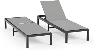 Aluminum Lounge Chairs Outdoor Chaise Furniture,2 Sets Patio Metal Deck Lounger Adjustable 5-Position Poolside Chase Recliner with Wheels,Waterproof Outside Sunbathing Chair for Beach，Gray