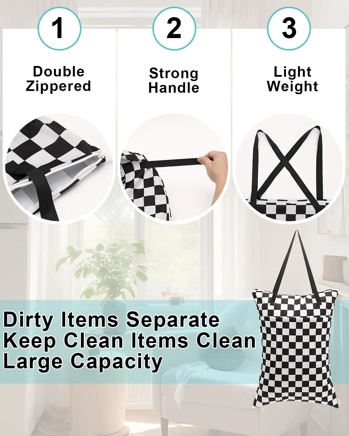 ALVABABY 2 Pack Large Wet Dry Bag Waterproof Hanging Cloth Diaper with Double Zippered Pockets 25x18 inches Laundry Bag 2HL01