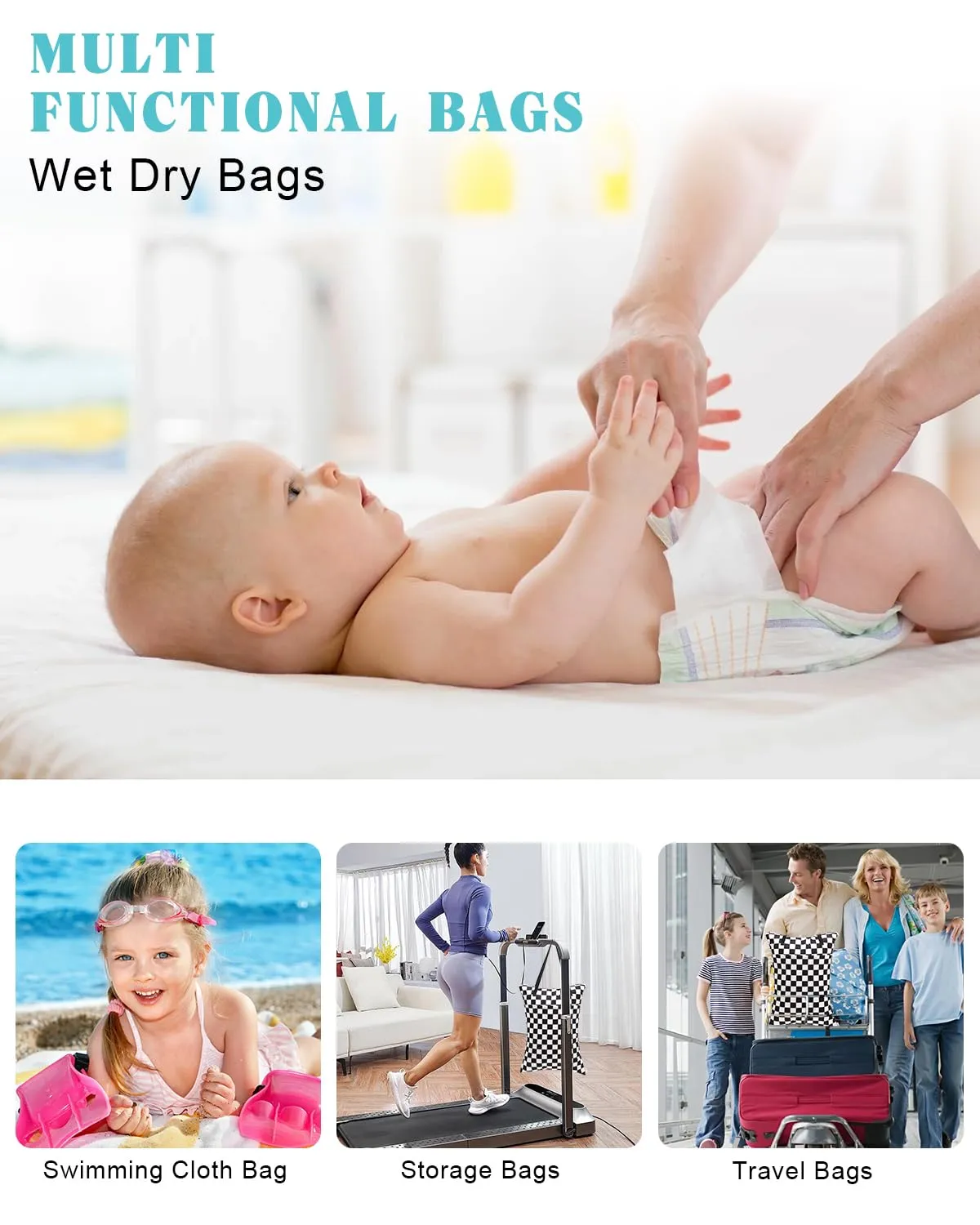ALVABABY 2 Pack Large Wet Dry Bag Waterproof Hanging Cloth Diaper with Double Zippered Pockets 25x18 inches Laundry Bag 2HL01