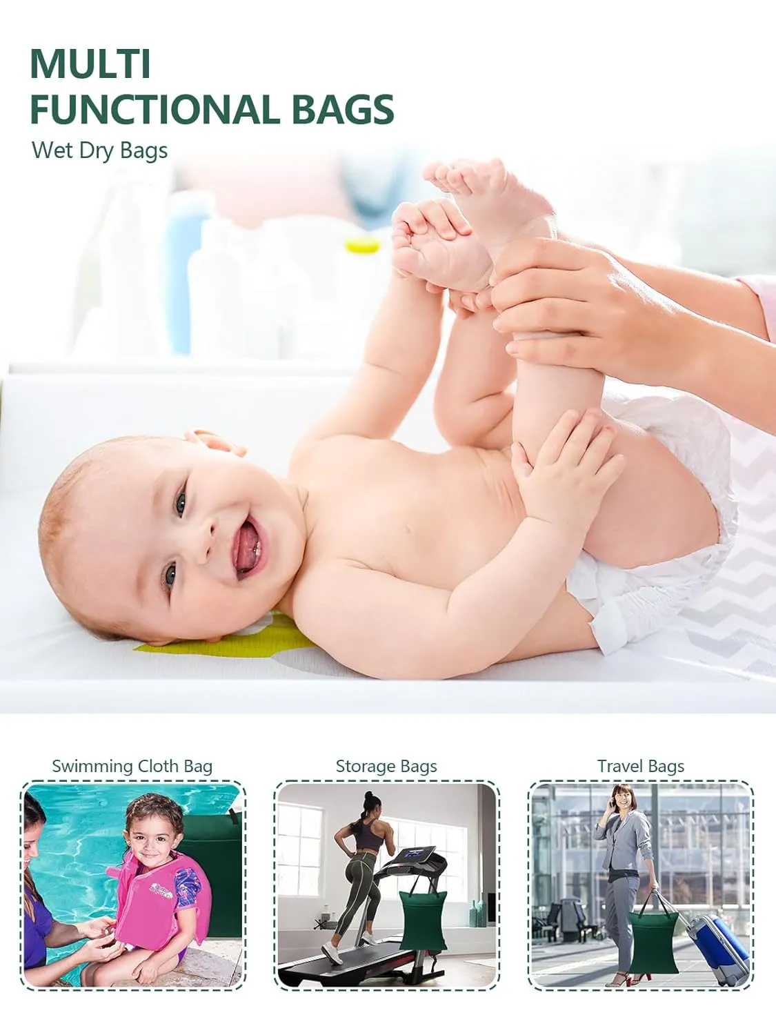 ALVABABY 2 Pack Large Wet Dry Bag Waterproof Hanging Cloth Diaper with Double Zippered Pockets 25x18 inches Laundry Bag HL-LW28Z75