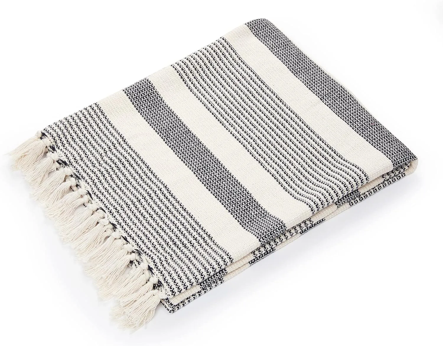 Americanflat 50x60 Throw Blanket - Soft and Breathable Cotton Throw Blanket for Couch, Bed, Chair - Decorative Blanket Perfect for Home, Office, or Outdoor Use - Black and White Stripe Blanket