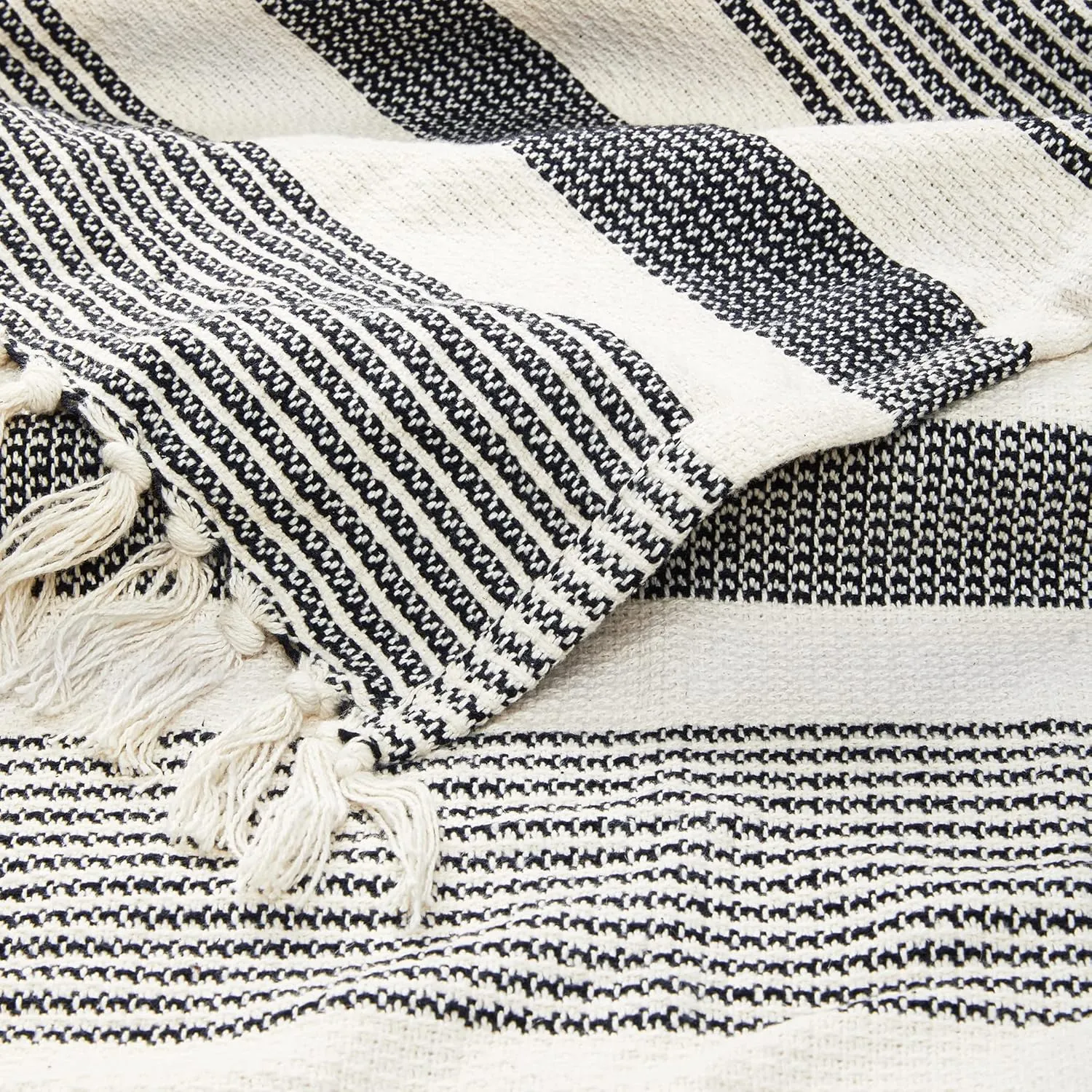 Americanflat 50x60 Throw Blanket - Soft and Breathable Cotton Throw Blanket for Couch, Bed, Chair - Decorative Blanket Perfect for Home, Office, or Outdoor Use - Black and White Stripe Blanket