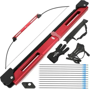 AMEYXGS 55″ Folding Bow and Arrow Set Draw Weight 35LB Aluminum Alloy Riser Recurve Bow for Left and Right Hand Archer Hunting Taget Practice