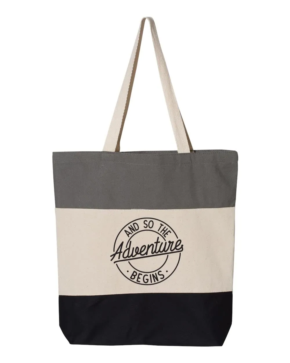 And So The Adventure Begins Tote Bag, Adventure Tote Bag, Trip Bag for Women, Camping Gifts for Birthday, Adventure Tote Bag for Women (15"L x 15"H x 3"D, Tri-Color Grey)