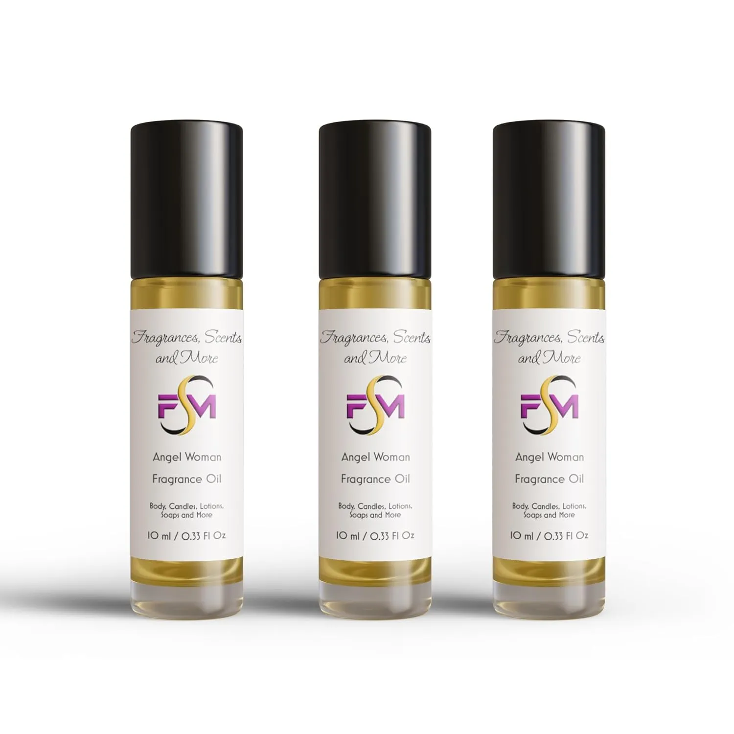 Angel Woman Fragrance Oil - 3 Bottles 0.33 Fl Oz Glass Roll On (10ml)