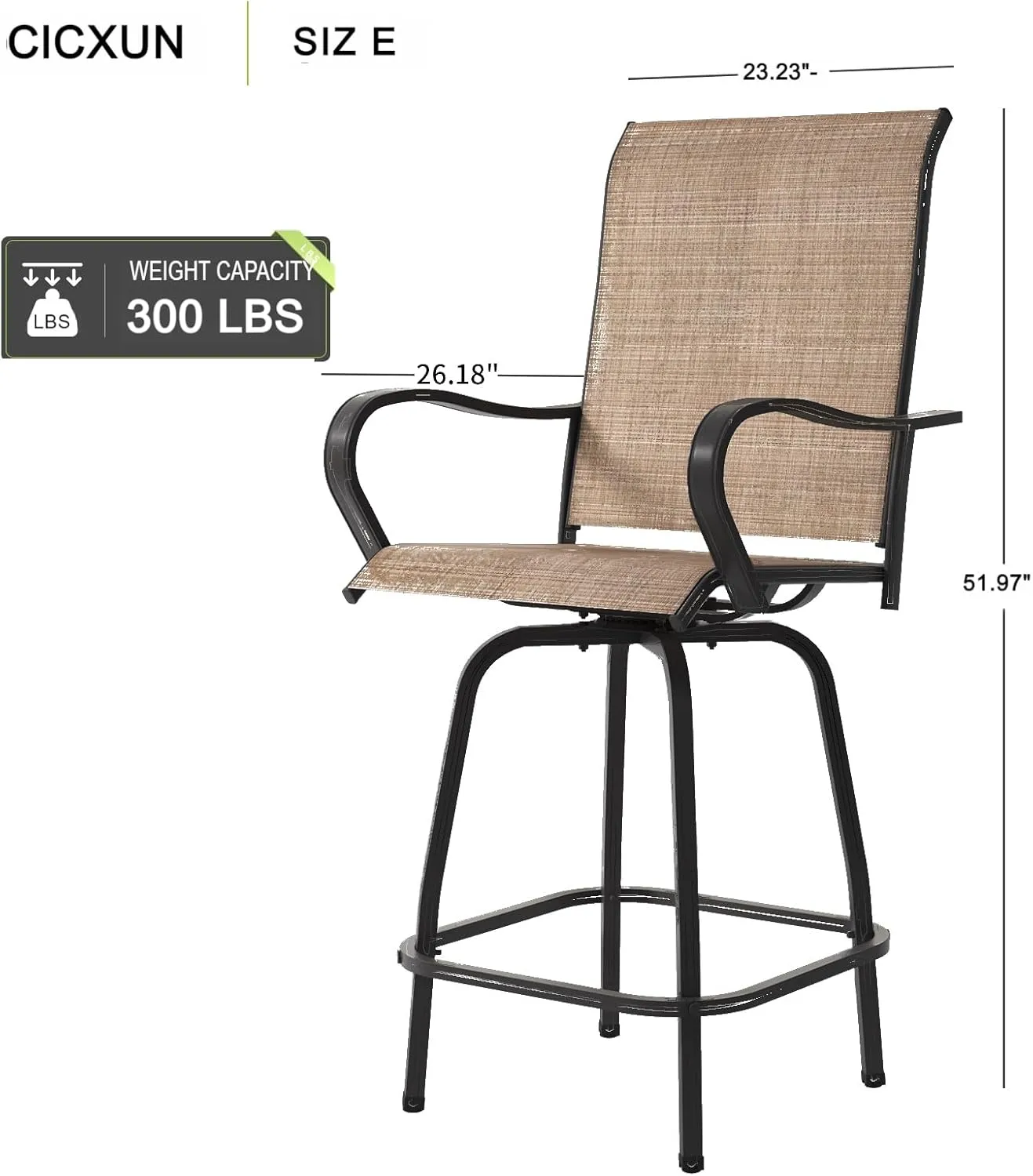 Aoxun Outdoor Swivel Bar Stools Set of 2, Premium Patio Bar Stools, Textilene Bar Height Patio Chairs, Tall Patio Chairs for Yard, Garden, Balcony (Brown)