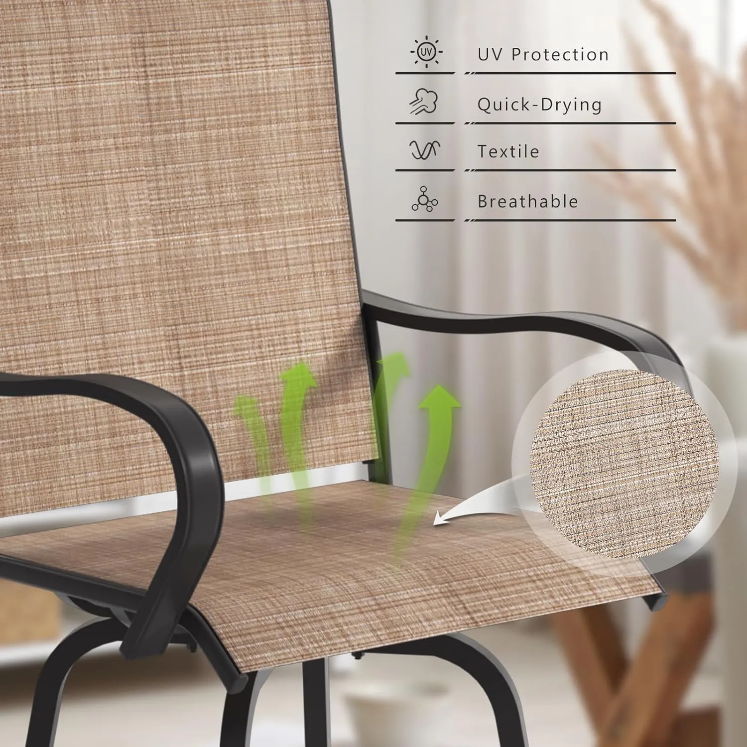 Aoxun Outdoor Swivel Bar Stools Set of 2, Premium Patio Bar Stools, Textilene Bar Height Patio Chairs, Tall Patio Chairs for Yard, Garden, Balcony (Brown)