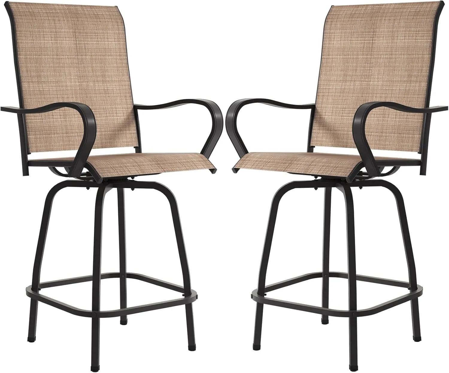 Aoxun Outdoor Swivel Bar Stools Set of 2, Premium Patio Bar Stools, Textilene Bar Height Patio Chairs, Tall Patio Chairs for Yard, Garden, Balcony (Brown)