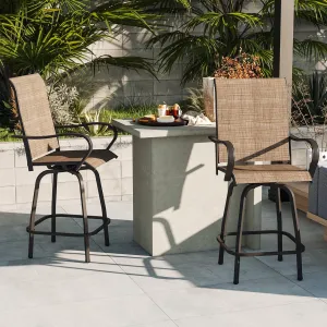 Aoxun Outdoor Swivel Bar Stools Set of 2, Premium Patio Bar Stools, Textilene Bar Height Patio Chairs, Tall Patio Chairs for Yard, Garden, Balcony (Brown)