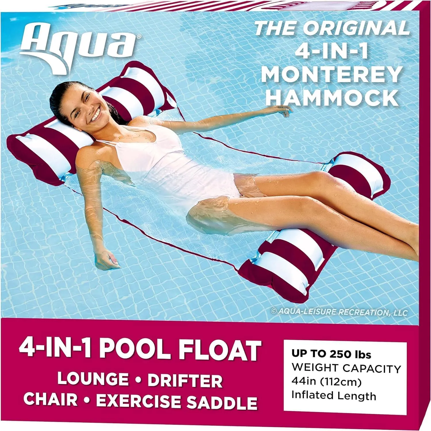 Aqua 4-in-1 Monterey Hammock Pool Float & Water Hammocks – 2-3-4 Multipacks – Multiple Colors/Styles – for Adults and Kids Floating