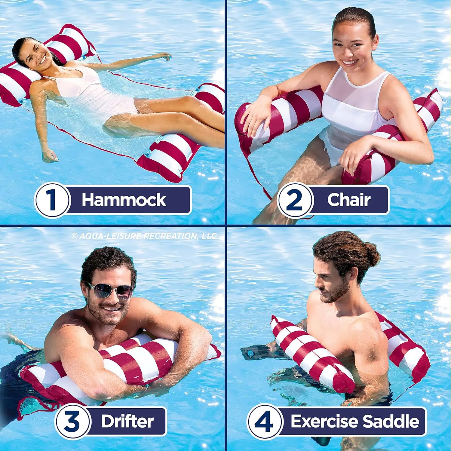 Aqua 4-in-1 Monterey Hammock Pool Float & Water Hammocks – 2-3-4 Multipacks – Multiple Colors/Styles – for Adults and Kids Floating