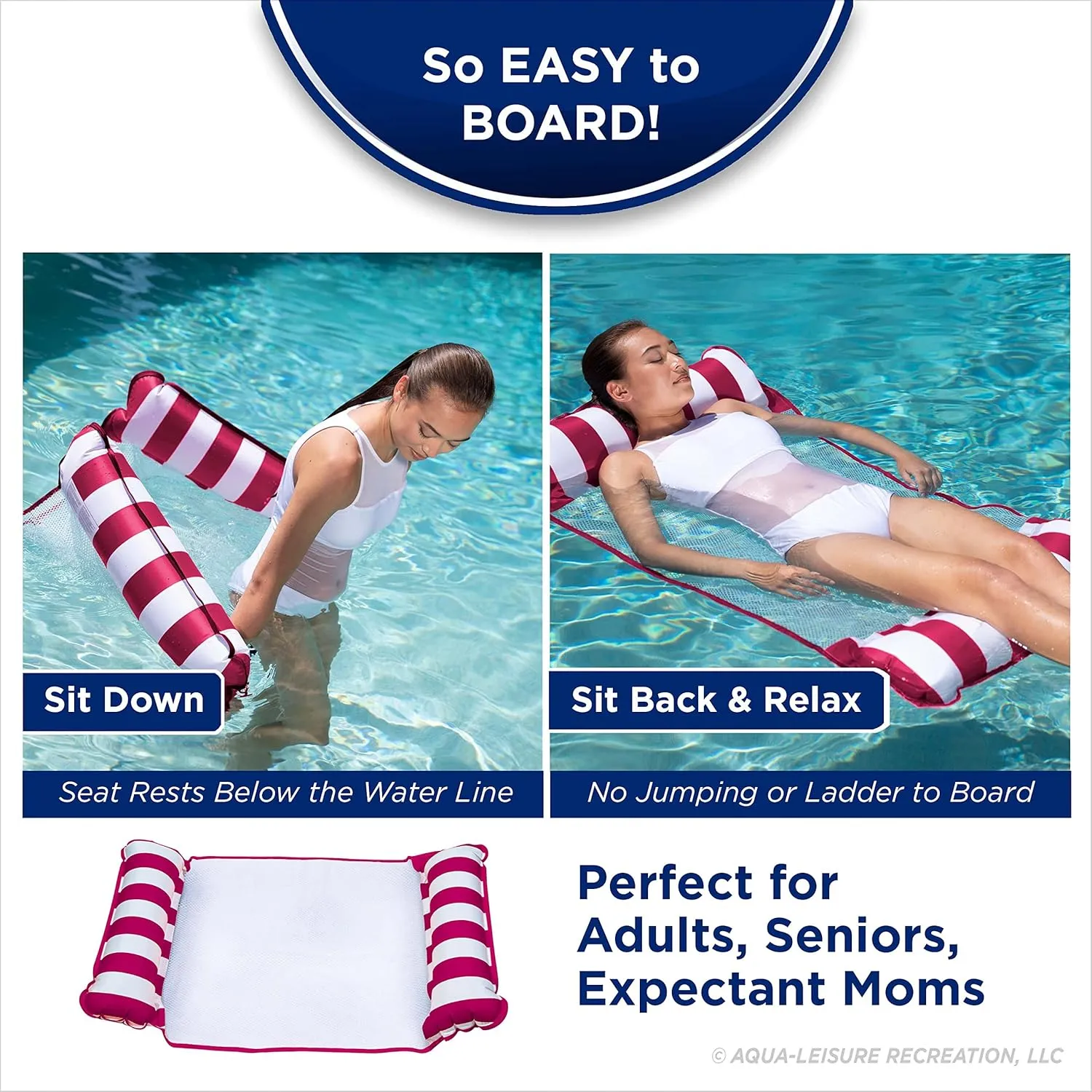 Aqua 4-in-1 Monterey Hammock Pool Float & Water Hammocks – 2-3-4 Multipacks – Multiple Colors/Styles – for Adults and Kids Floating