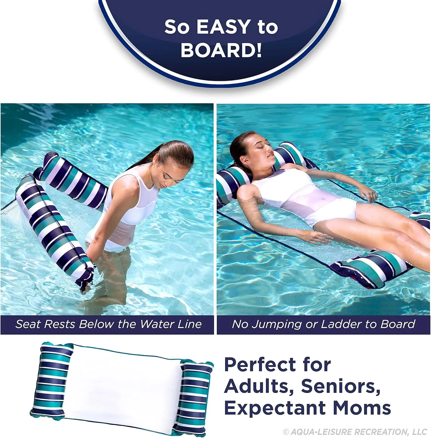 Aqua Original 4-in-1 Monterey Hammock Pool Float & Water Hammock – Multi-Purpose, Inflatable Pool Floats for Adults – Patented Thick, Non-Stick PVC Material
