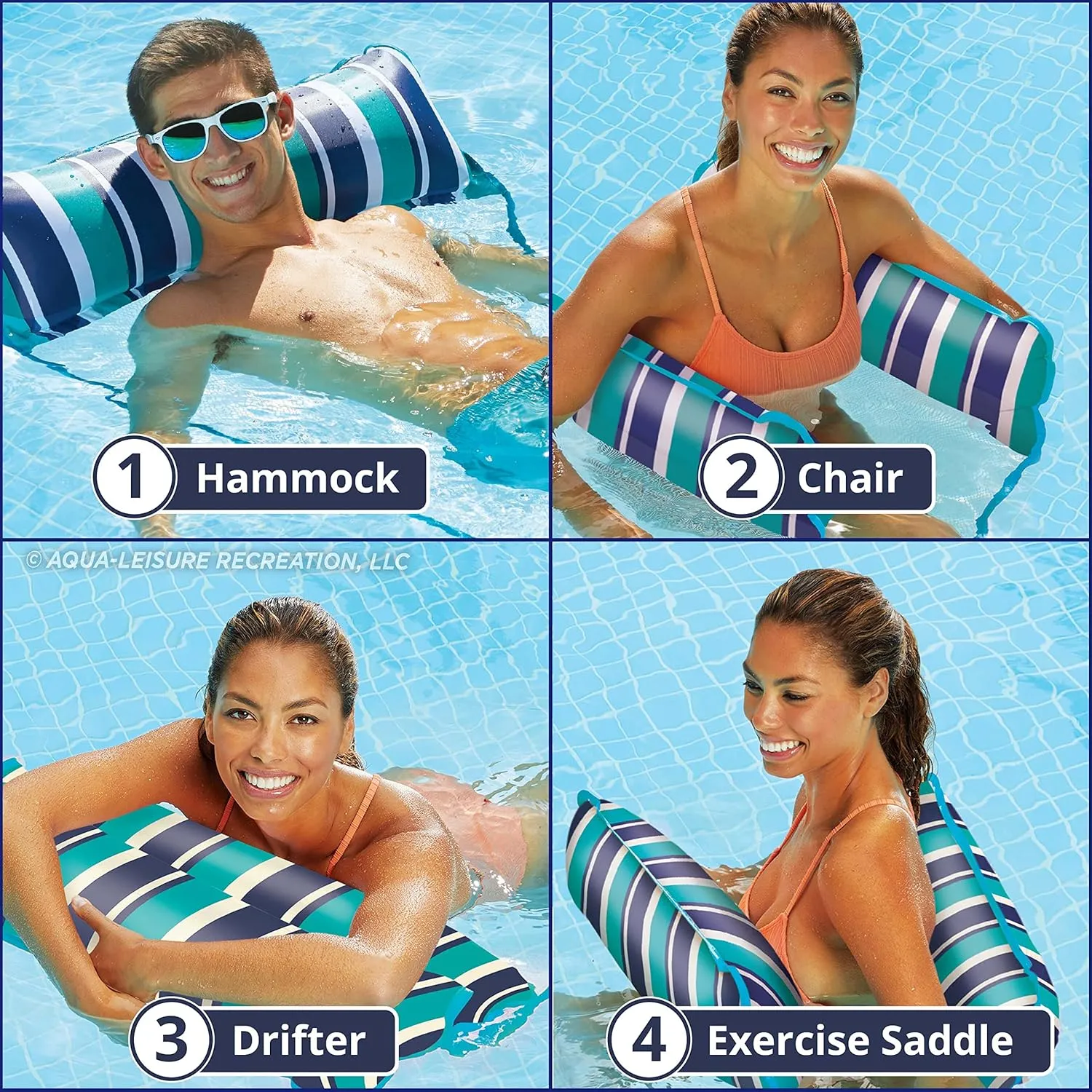 Aqua Original 4-in-1 Monterey Hammock Pool Float & Water Hammock – Multi-Purpose, Inflatable Pool Floats for Adults – Patented Thick, Non-Stick PVC Material
