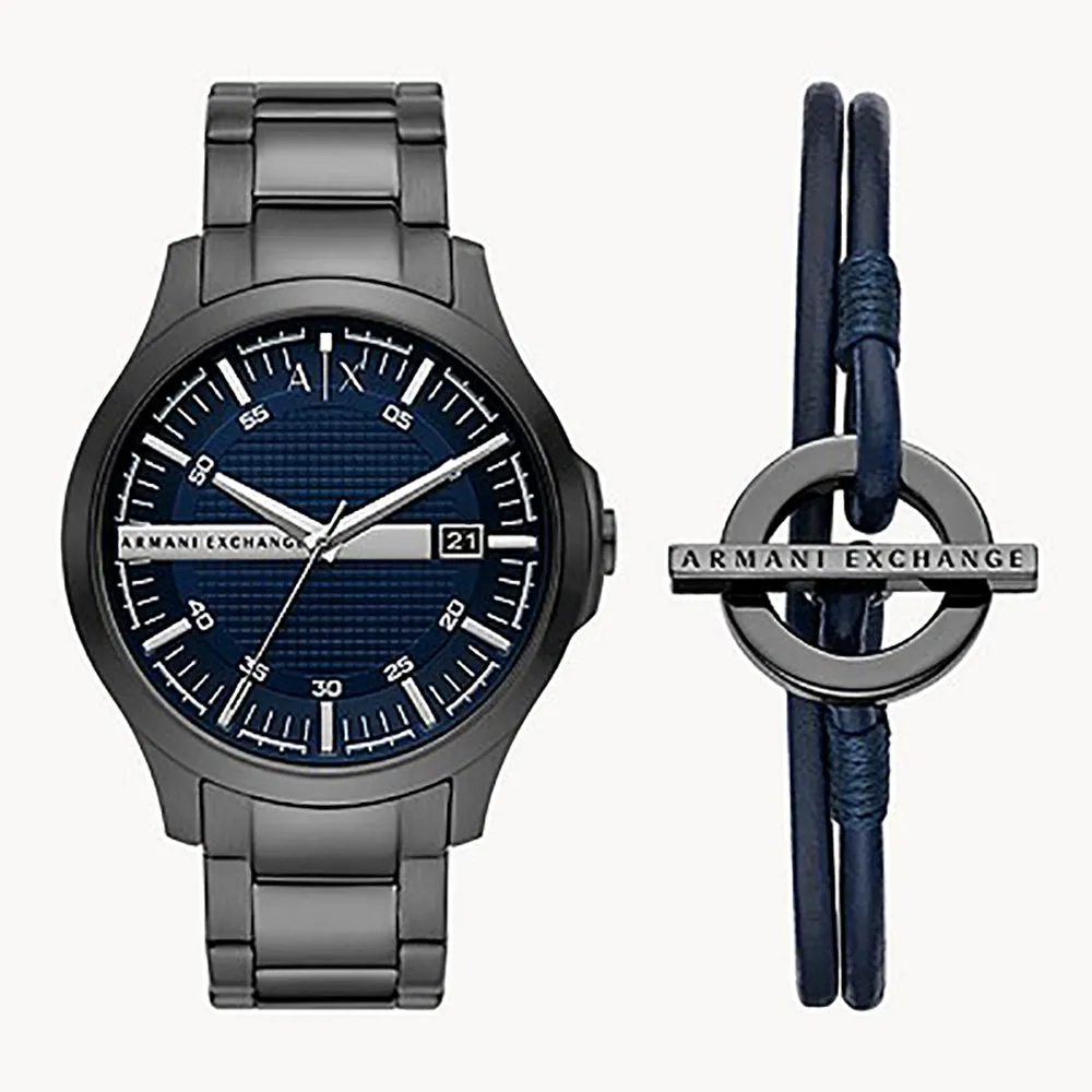 Armani Exchange Men's Set Blue Dial Watch And Bracelet