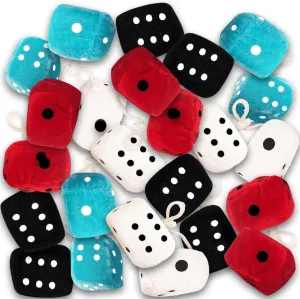 ArtCreativity Plush Dice for Kids and Adults, 12 Pairs, Fun Casino Party Favors, 1.5 Inch Fuzzy Dice in Assorted Colors, Vegas Party Supplies, Cool Goodie Bag Fillers for Boys and Girls